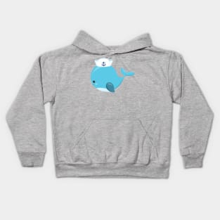 Sailor Whale, Cute Whale, Little Whale, Blue Whale Kids Hoodie